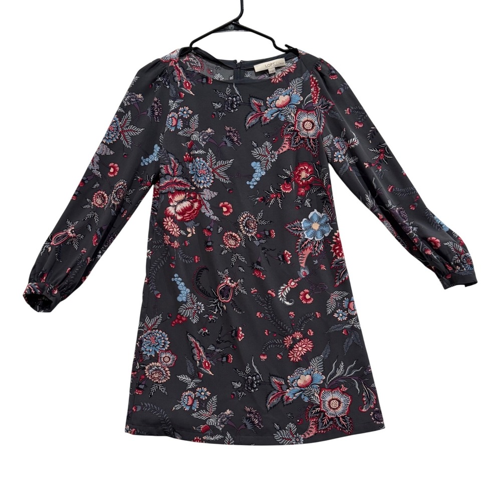 LOFT Floral Shift Mini Dress Petite 0P Dark Academia Cottagecore Boho Romantic